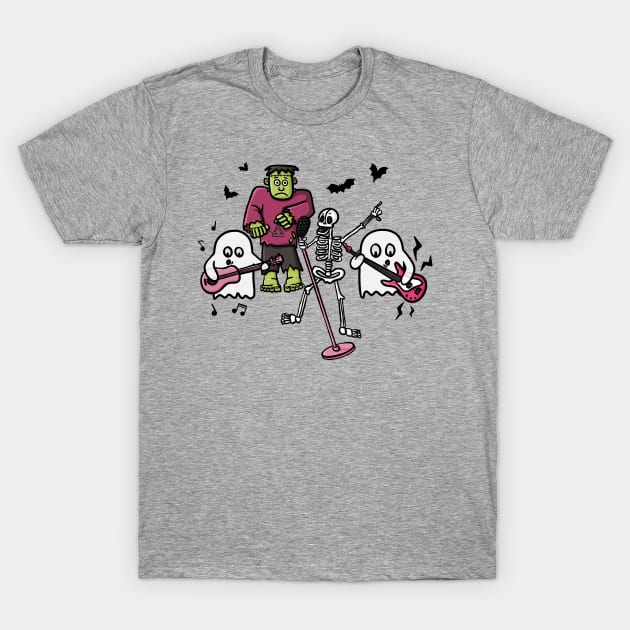 Halloween Band, Skeleton, Frankenstein, Ghosts, Music Cute Funny Digital Illustration T-Shirt by AlmightyClaire